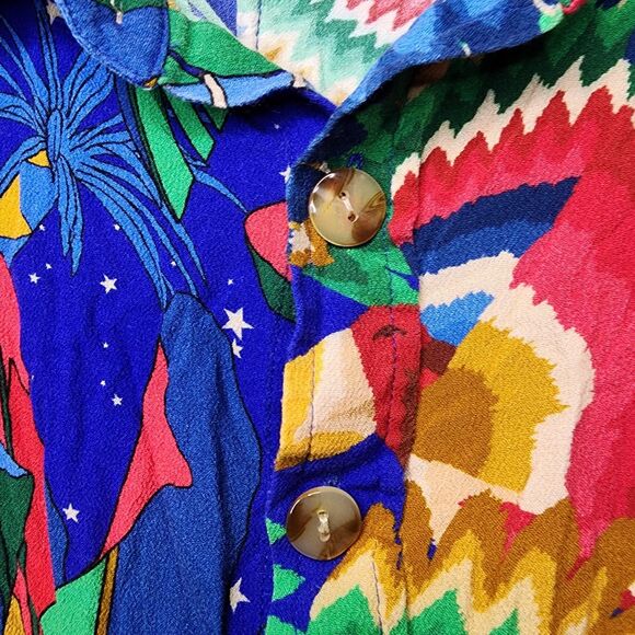 Farm Rio Button Shirt Forrest Parrot Tropical Boho Multi Color Womens Large - Picture 4 of 13